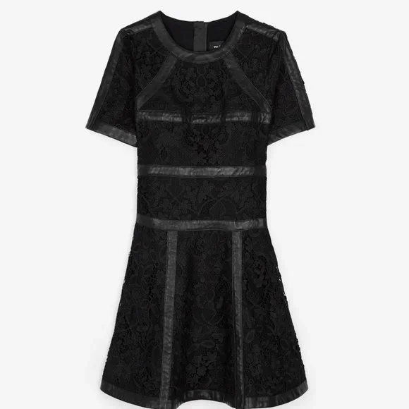 The Kooples Black Leather and Lace Dress - Size 38 / 6